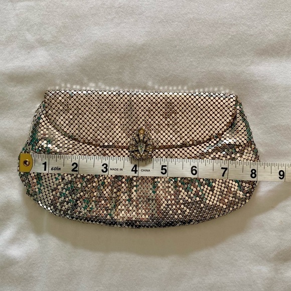 Whiting & Davis Co. Vintage Silver Mesh Evening Bag Clutch Rhinestone Closure - Picture 12 of 16